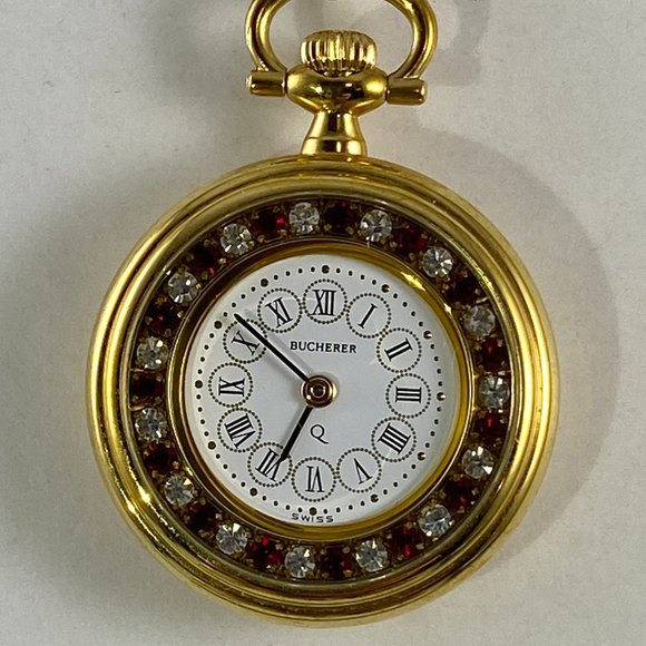 Vintage Bucherer Swiss Gold Pendant Watch Crystals